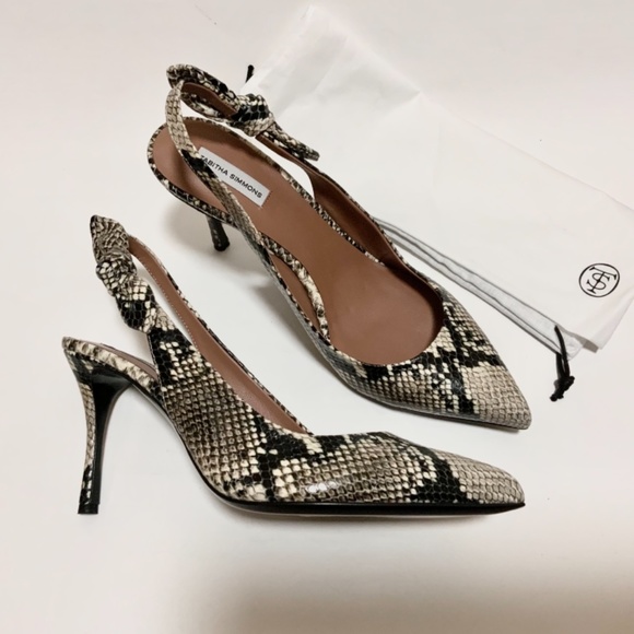 Tabitha Simmons Millie Snake Print Leather Slingback Pointed Toe Heeled Pumps 40 - Picture 8 of 16